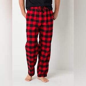Mens St. John’s Bay flannel sleep pants size 4 XL red and black plaid checkered